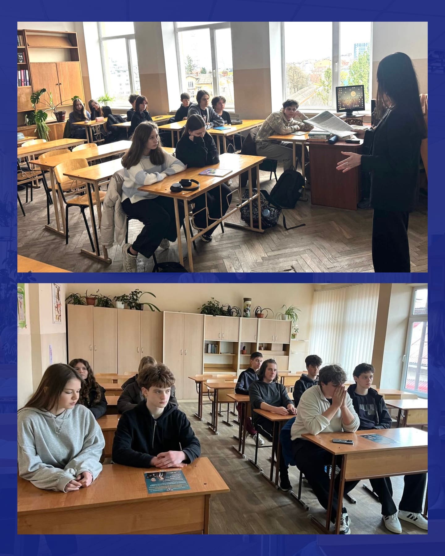 Студенти Івано-Франківського інституту «Одеська юридична академія» проводять профорієнтаційні зустрічі з учнями у класах ліцеїв. На фото групові знімки та моменти спілкування під час презентації про навчання, спеціальності та студентське життя.